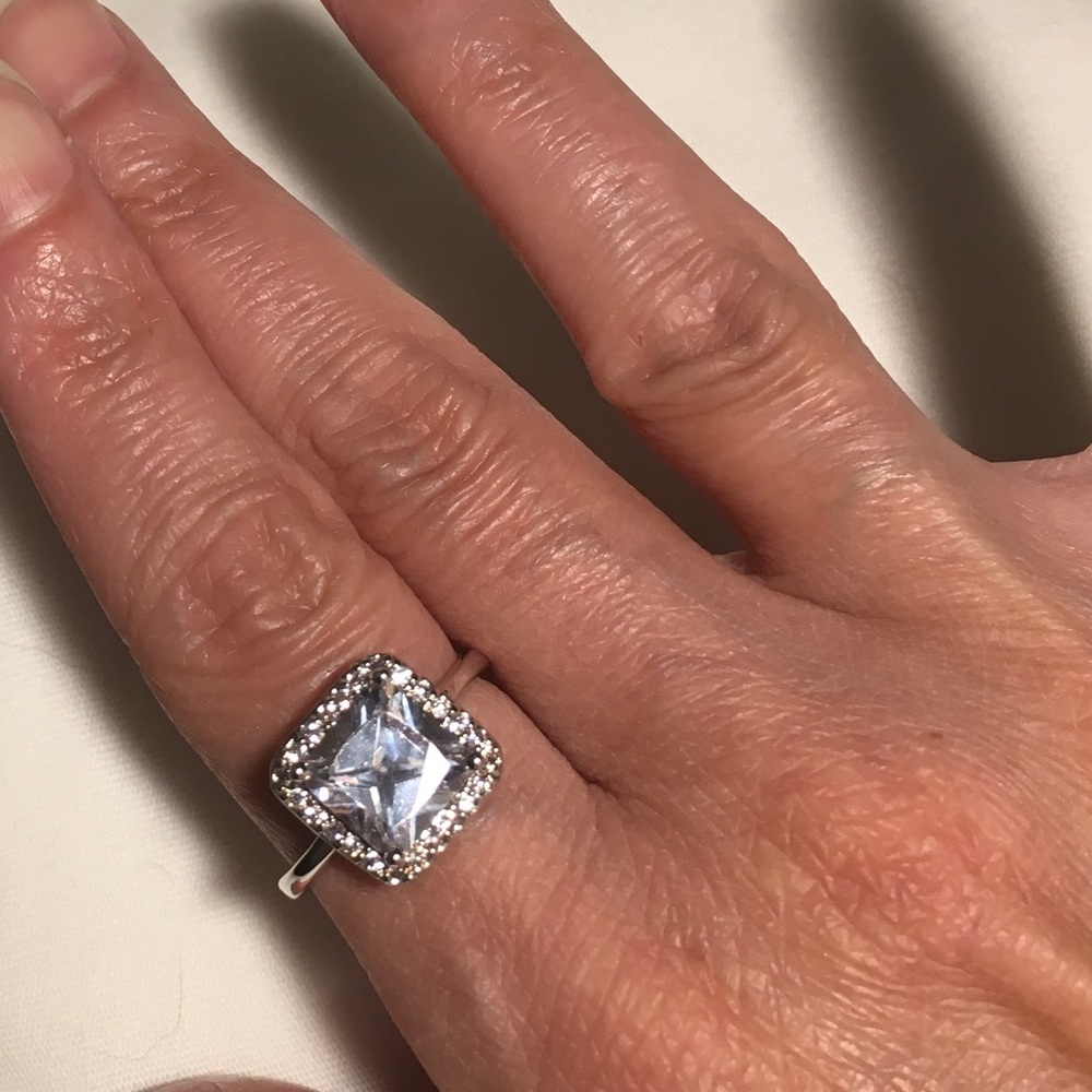 Brass & Rhodium Square AAA Grd Cubic Zirconia Ring
